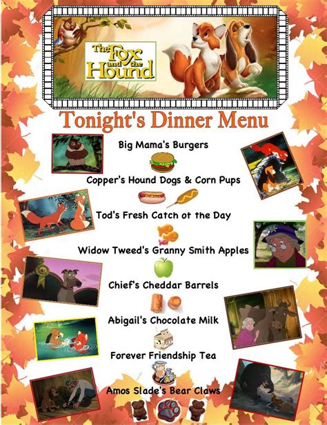 Our Fox And The Hound Dinner And A Movie Menu For October Disney Movie