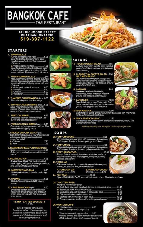 Menu At Bangkok Cafe Chatham Kent