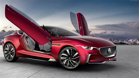 Бордовый электромобиль MG E-Motion с открытыми дверями - обои для ...