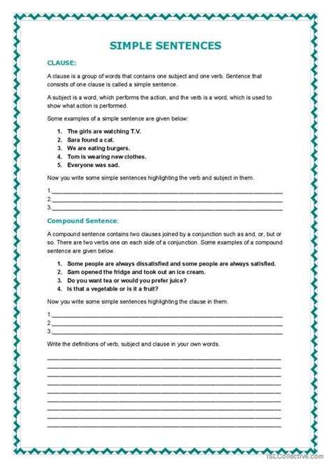 SIMPLE SENTENCES: English ESL worksheets pdf & doc