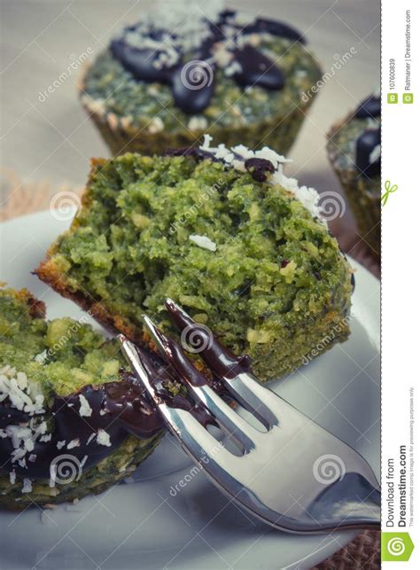 Vintage Photo Fresh Muffins With Spinach Desiccated Coconut And