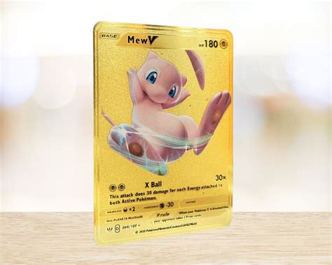 Mew V Pokemon Gold Metal Card Etsy