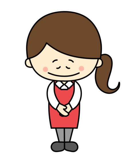 お辞儀をする女性店員のイラスト フリー素材 フリーイラストの「かくぬる素材工房」