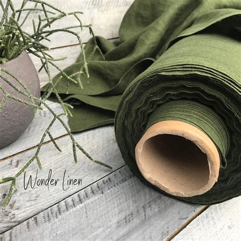 Moss Green Linen 100 Linen Fabric Soft Washed Flax By Etsy