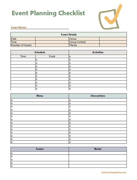 Free Printable Event Planning Checklist Template