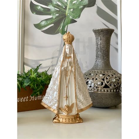 Imagem Nossa Senhora Aparecida 22 Cm Gesso Manto Bordado Decorada