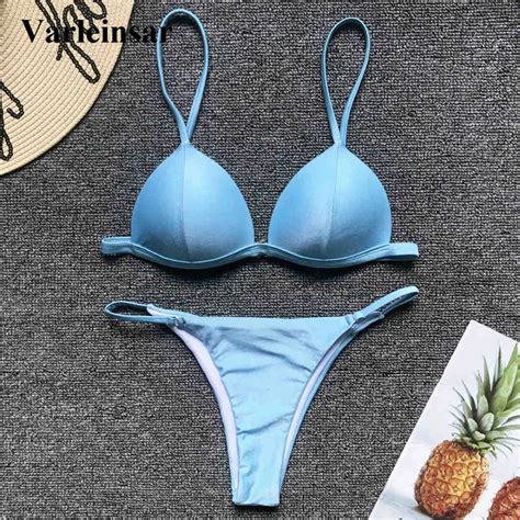 Aliexpress Buy 2019 Shiny Bra Cup Bikini Push Up Swimsuit Female