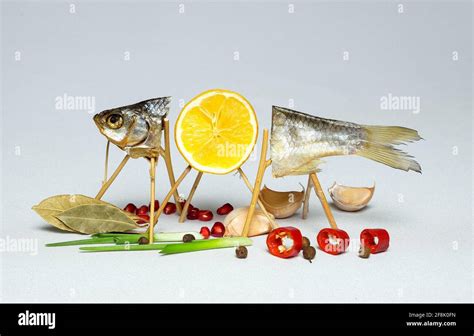 Still Life With Dried Fish Stock Photo Alamy