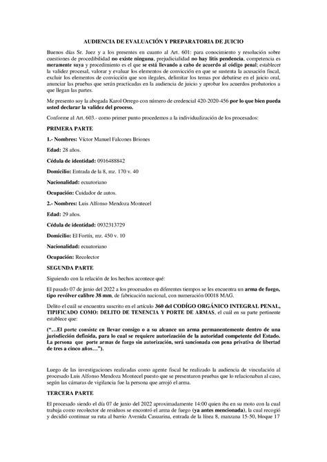 Audiencia Evaluatoria Y Preparatoria De Juicio Audiencia De EvaluaciÓn Y Preparatoria De