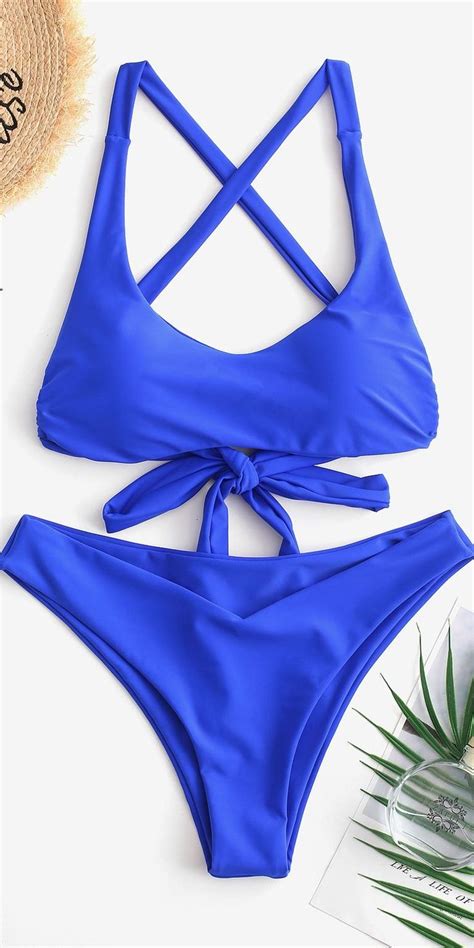 Royal Blue Twist Tie Crisscross Bikini Swimsuit Royal Blue Swimsuit