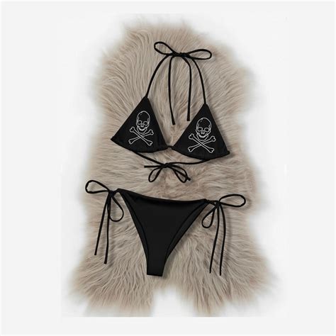 Goth Skull And Crossbones String Bikini Set Raver Two Piece Etsy
