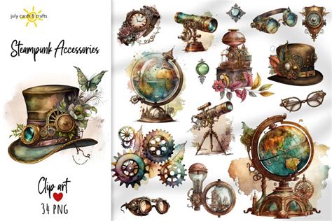 Steampunk Accessories. Watercolour Vintage Bundle