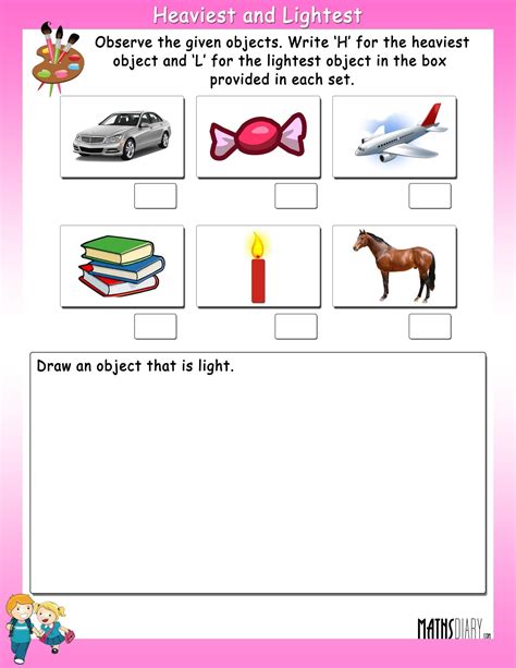 Heaviest and Lightest objects - Math Worksheets - MathsDiary.com