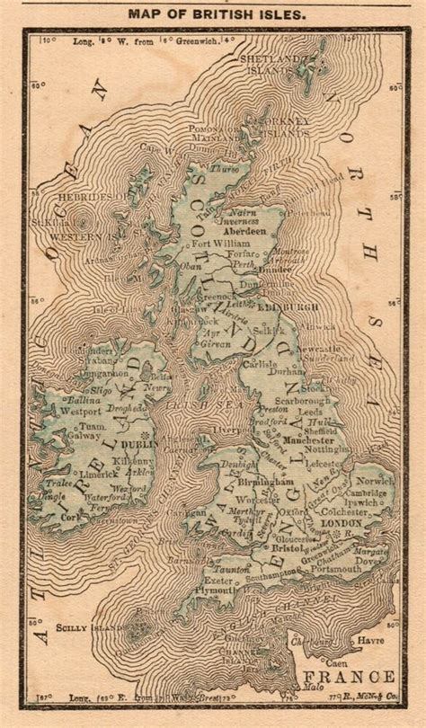 Rare Antique United Kingdom Map British Isles Map 1888 Rare Miniature