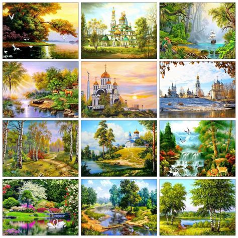 Huacan 5D Diamond Painting Landscape Full Square Drill Diamond Mosaic