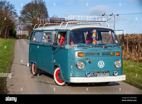 Volkswagen Bay Window Camper Van Parked On A Country Lane Near Hoober