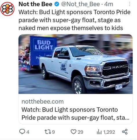 Not The Bee Not The Bee Watch Bud Light Sponsors Toronto Pride Parade