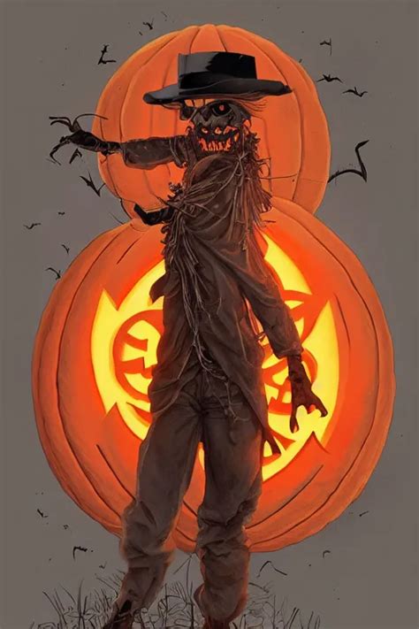 KREA A Scarecrow With Jack O Lantern Head Full Body Big Two