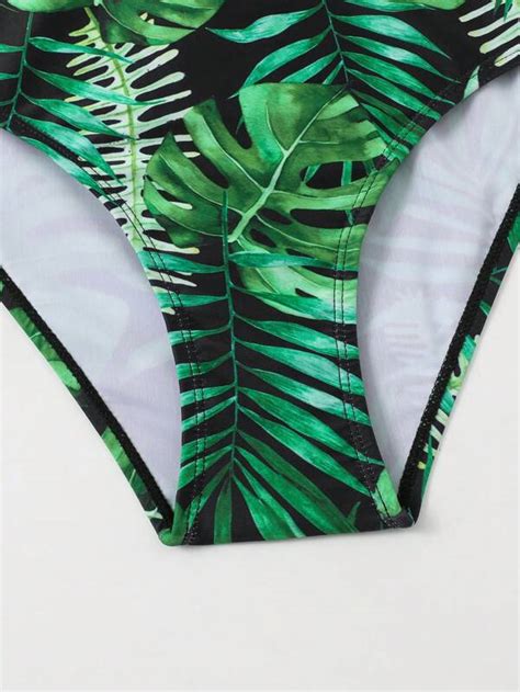 Shein Chicas Adolescentes Ba Ador Bikini Con Estampado Tropical Con