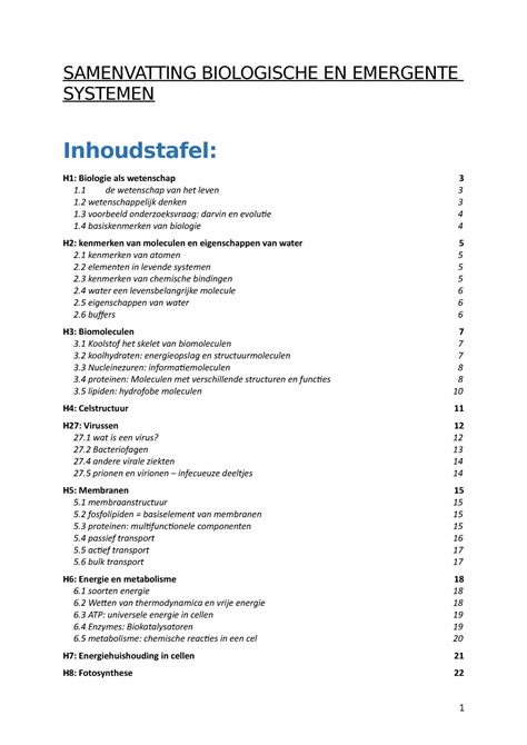 Samenvatting Biologie SAMENVATTING BIOLOGISCHE EN EMERGENTE SYSTEMEN