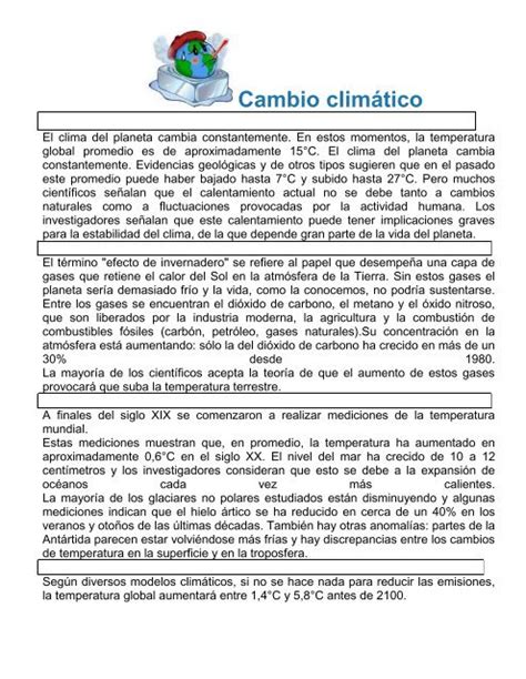 Cambio Climatico Para Completarcomprension De Lectura Vintel