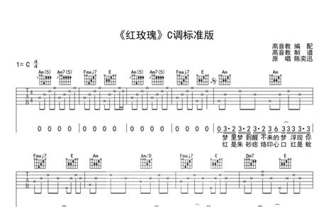 陈奕迅《红玫瑰》吉他谱c调吉他弹唱谱 打谱啦