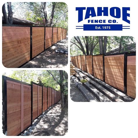 Horizontal Redwood Fencing On Black Metal Framing Tahoe Fence