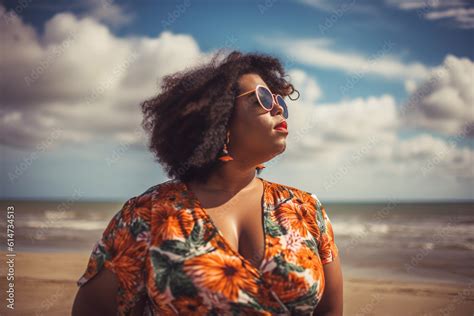 Beautiful plus size African American woman at the beach Stock ...