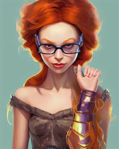 Krea Ai Lux Cute Female Ginger Hair Glasses Symmetrical Fa