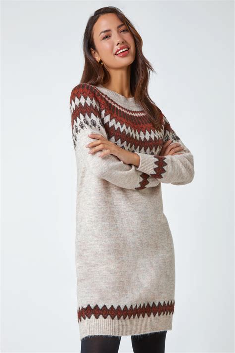 Biscuit Soft Knit Fairisle Jumper Dress Roman UK