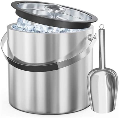 L Double Wall Stainless Steel Ice Bucket With Lid Scoop Updated