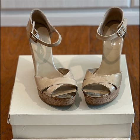 Jimmy Choo Patent Leather Nude Wedge Gem