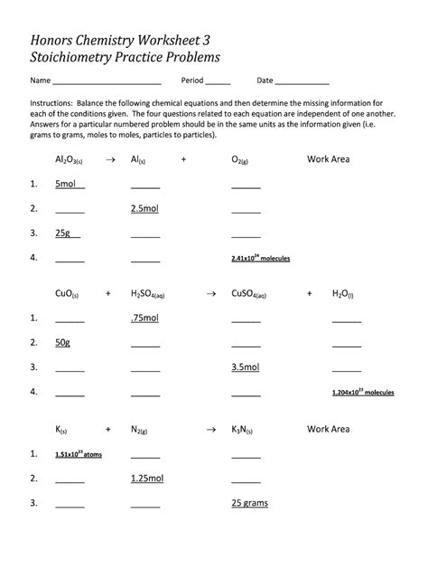 Chemistry Worksheet Stoichiometry Practice - Fill Online, Printable, Fillable, Blank | pdfFiller