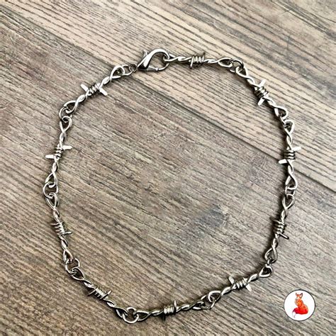 Womens Barbed Wire Choker Chain Silver Necklace Barbed Wire Etsy