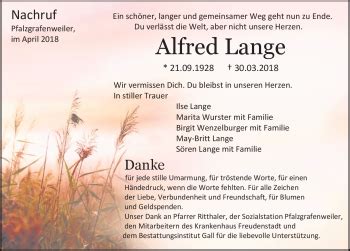 Traueranzeigen Von Alfred Lange Schwarzw Lder Bote Trauer