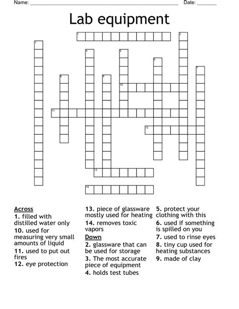 Laboratory Equipment Crossword Puzzle Answers Prntbl