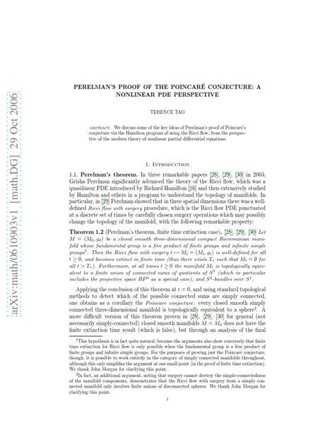 Perelman's Proof of The Poincare Conjecture PDF | PDF | Conjecture | Tensor