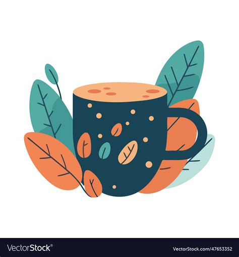 Fresh Autumn Leaves Adorn Hot Coffee Mug Vector Image