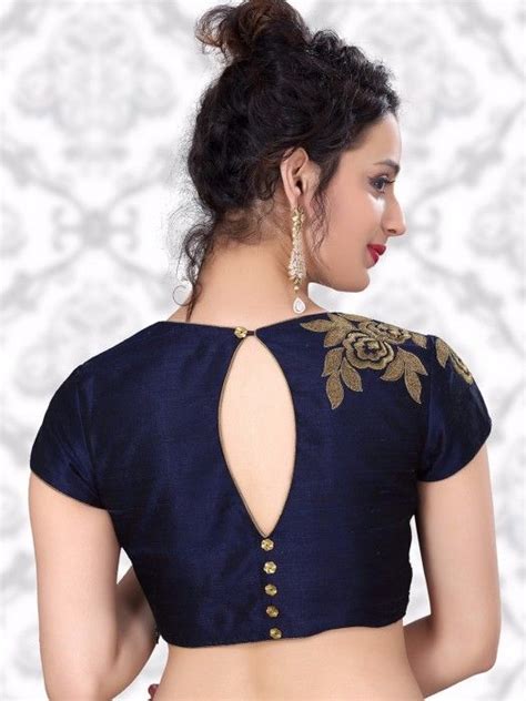 Shop Navy Raw Silk Designer Ready Made Nice Blouse Online From