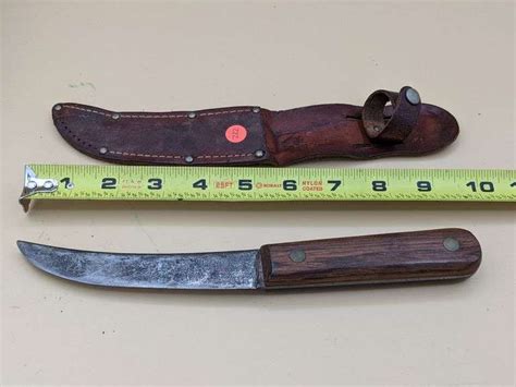 Vintage Skinning Knife With Leather Sheath Make Unknown South Auction