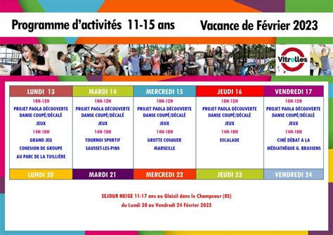 Planning Jeunesse Vacances Dhiver Bienvenue Au Centre Social