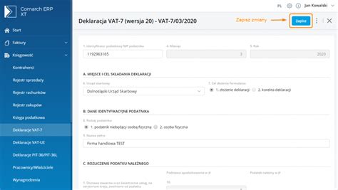 Jak Wys A Deklaracj Vat Baza Wiedzy Programu Comarch Erp Xt