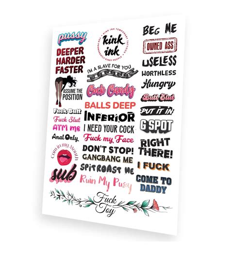 Kink Ink Hardcore Words Phrases Temporary Tattoo Sticker Set 31 Designs Buy Now With