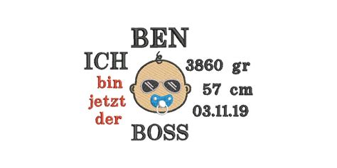 Stickdatei Ich Bin Jetzt Der Boss X Cm Baby Kissen Etsy