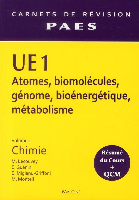 UE1 chimie t 1 atomes biomolécules génome bioénergétique