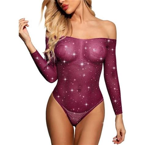 Intimates Sleepwear Rslove Women Lingerie Fishnet Bodysuit Sparkle