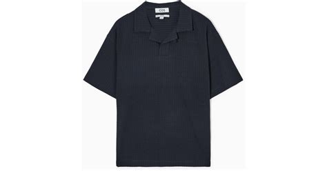 Cos Camp Collar Seersucker Polo Shirt In Blue For Men Lyst Uk