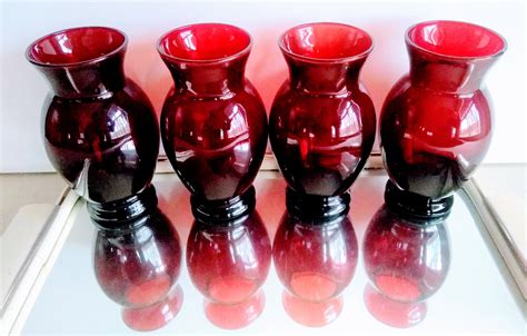 Vintage Ruby Glass Vases Set Of 4circa 1940 Etsy