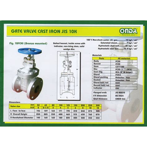 Jual Gate Valve ONDA Cast Iron JIS 10K 12 Inchi ONDA 100 Jakarta