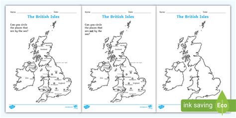 The United Kingdom Seaside Map Worksheet Twinkl